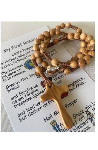 Childrens Rosary, Small Olivewood Rosary to wear, School Rosary for boys,First Communion Gift, Lord's Prayer and Hail Mary, My First Rosary