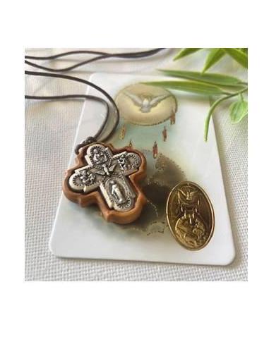 Four Way Cross Pendant, Olive Wood 4 Way Cross Medal,Confirmation Graduation Gifts, Holy Spirit Necklace, Cross Medal For Boys, 5 way Cross,