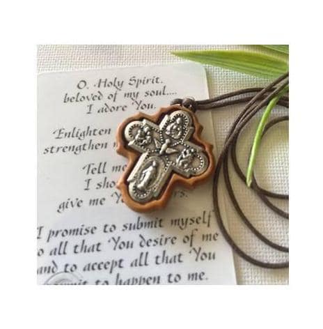 Four Way Cross Pendant, Olive Wood 4 Way Cross Medal,Confirmation Graduation Gifts, Holy Spirit Necklace, Cross Medal For Boys, 5 way Cross,