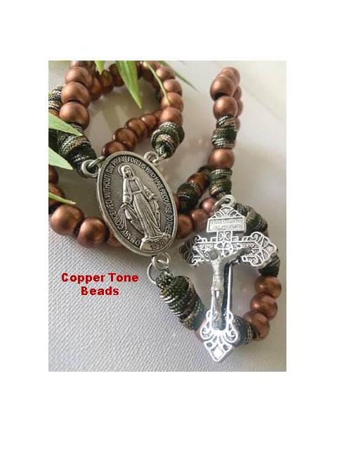 Paracord Rosary, Big Beads Paracord Prayer Beards, Military Style Rosary, Copper Wood Beads Rosary, Strong Outdoor Rosary, Soldiers Gift