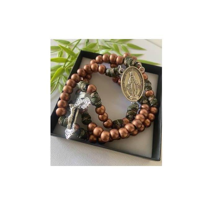 Paracord Rosary, Big Beads Paracord Prayer Beards, Military Style Rosary, Copper Wood Beads Rosary, Strong Outdoor Rosary, Soldiers Gift