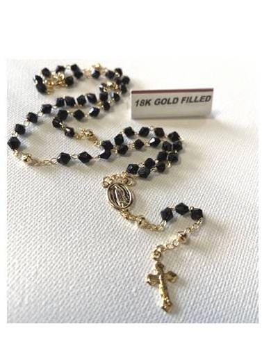 Dainty Black Natural Stone Rosary Chain, 18Kt Gold Filled Rosary Necklace, Virgin Mary Rosary Gold Necklace, Our Lady of Guadalupe Gift