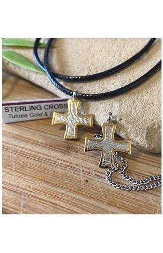 Christian Greek Cross,Gold and Silver Greek Cross, Greek Cross Two Tone 18KT Gold Over Sterling Medal,Eastern Orthodox Necklace, Youth Cross