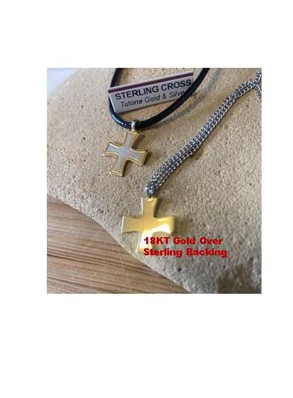 Christian Greek Cross,Gold and Silver Greek Cross, Greek Cross Two Tone 18KT Gold Over Sterling Medal,Eastern Orthodox Necklace, Youth Cross
