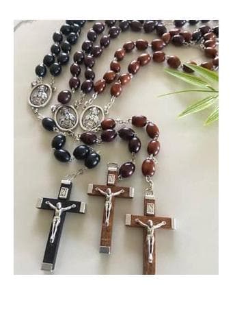 Men's Black Rosary, Real Wood Men's Rosary, Large and Long Rosary for Adult, Natural and Mahogany Wood Rosary Necklace, Rosary to Wear
