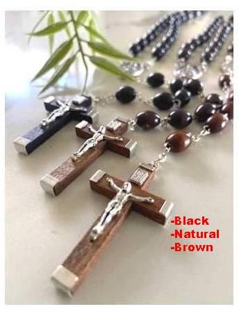 Men's Black Rosary, Real Wood Men's Rosary, Large and Long Rosary for Adult, Natural and Mahogany Wood Rosary Necklace, Rosary to Wear