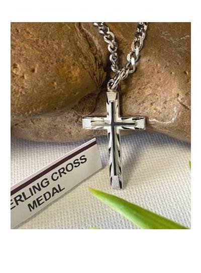 Sterling Cross for Men,Adults Sterling Silver Cross Medal, Quality and Strong Cross Necklace, Thick Stainless Steel Chain,Simple and Stylish