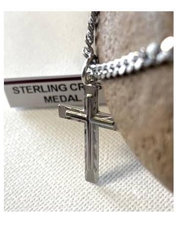 Sterling Cross for Men,Adults Sterling Silver Cross Medal, Quality and Strong Cross Necklace, Thick Stainless Steel Chain,Simple and Stylish