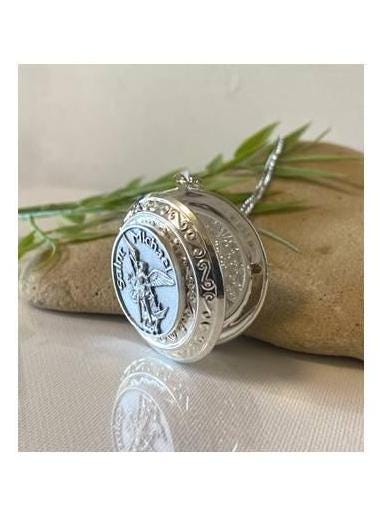 Large Saint Michael Locket for Men,Extra Large St Michael Locket Medal, Adults Size Archangel Locket, Stainless Steel and Pewter St Michael