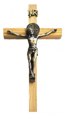 Wood St Benedict Crucifix w/Bronze Corpus