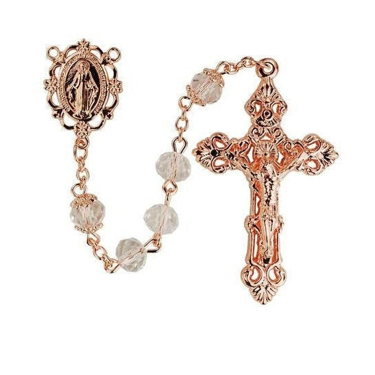 Rose Gold Rosary/Crystal Rosary with Rose Gold Link/ Rose Gold Crucifix and Rose Gold Link Rosary/Crystal Wedding and Bridal Rosary