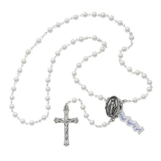 Pearl Rosary With Locket to Request Prayer/Prayer Petition Locket Pearl Rosary/Special Prayer Request Rosary /Pearl Rosary with Locket