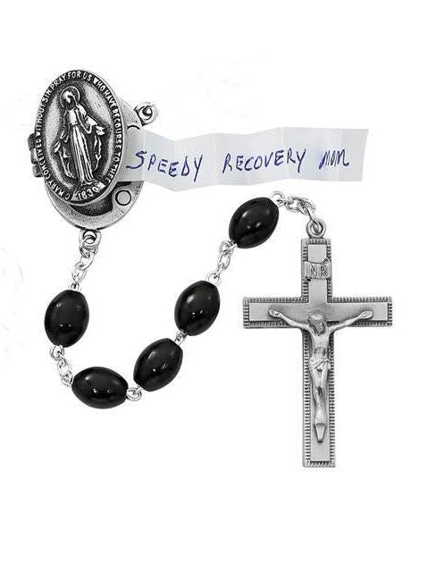 Long Black Wood Locket Rosary for Special Prayer, Prayer Petition Rosary, Men's Wood Rosary, Special Request Rosary, Adult Rosary, Pewter