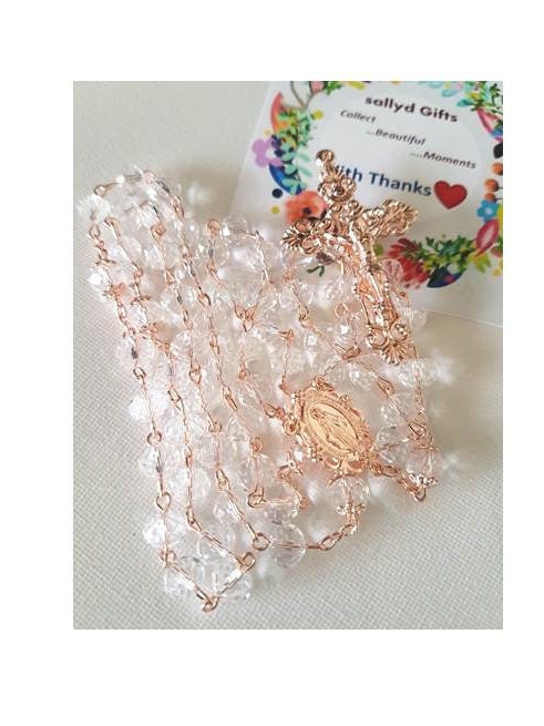 Rose Gold Rosary/Crystal Rosary with Rose Gold Link/ Rose Gold Crucifix and Rose Gold Link Rosary/Crystal Wedding and Bridal Rosary