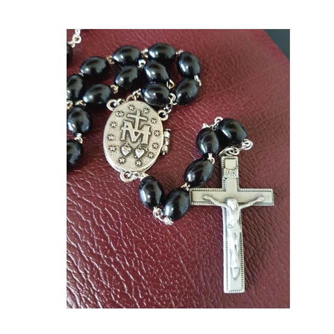 Long Black Wood Locket Rosary for Special Prayer, Prayer Petition Rosary, Men's Wood Rosary, Special Request Rosary, Adult Rosary, Pewter
