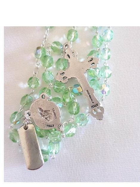 August Birthstone Rosary /Peridot Green August Birthstone Colour Glass Rosary with 'How To Pray The Rosary' Booklet & Birthstone Colour Tag