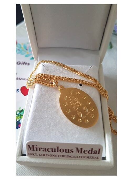Sterling Silver Miraculous Medal,Medal of Our Lady Of Grace,Gold Over Sterling Silver Virgin Mary Necklace,Mother Mary Pendant in Gold