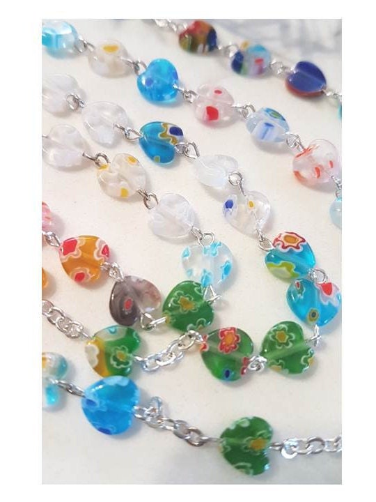 Murano Glass Heart Rosary, Ladies and Girls Rosary,Italian Murano Heart Shape Beads, Colourful Rosary,First Communion & Confirmation Gifts