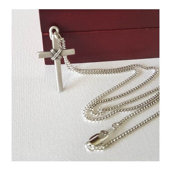 Cross rope Style on Cord Or Silver Chain/ Pewter Cross Necklace for Confirmation /First Communion Cross Pendant Gifts/ Pewter Cross Pendant