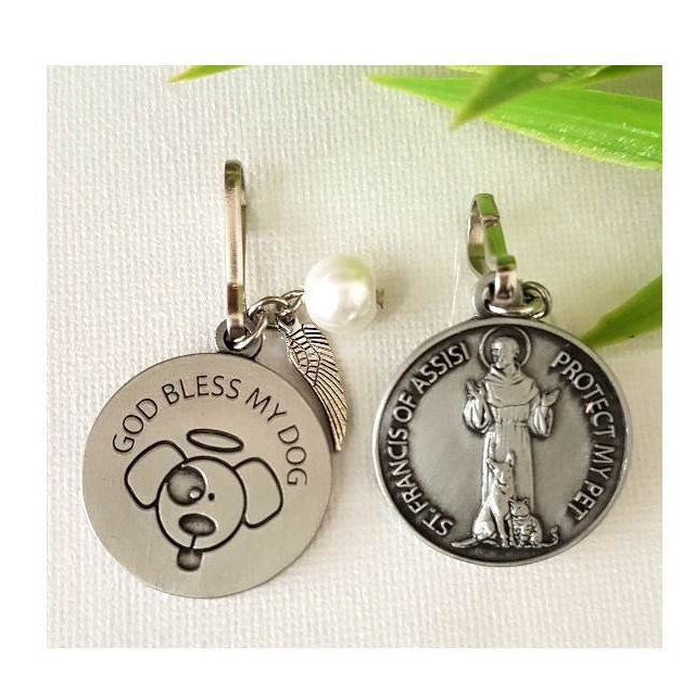 St Francis Dog and Cat Tag/God Bless My Dog Tag and Cat Tag/ St Francis Animal Clip Tag/Saint Francis Patron Saint For Animal Pet Medal