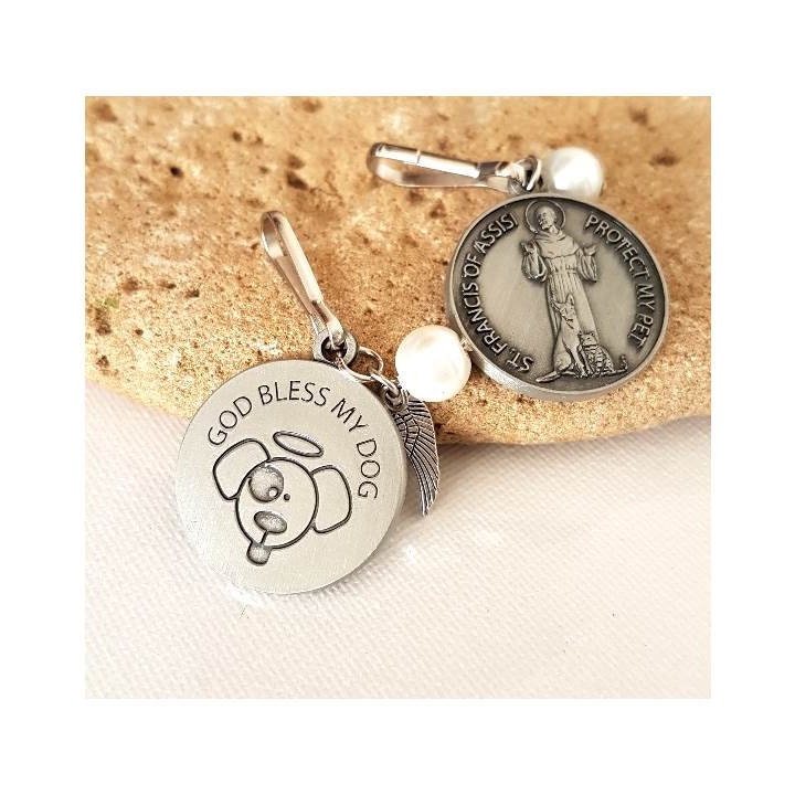 St Francis Dog and Cat Tag/God Bless My Dog Tag and Cat Tag/ St Francis Animal Clip Tag/Saint Francis Patron Saint For Animal Pet Medal