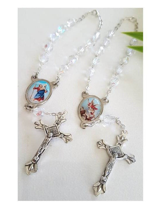 Car Rosary St Christopher and St Michael/Saint Christopher Auto Rosary/Saint Michael Auto Rosary/One Decade Crystal Rosary Bead for Vehicle
