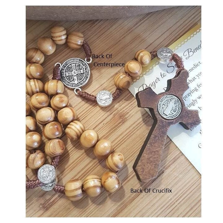 Big Olivewood Rosary/Big Beads Olive Wood Rosary with St Benedict Cross/Corded Olive Wood Rosary for Men/Wooden Saint Benedict Rosary