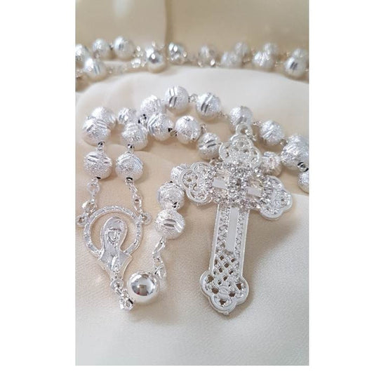 Wedding Rosary/Silver Bride's Rosary/ Cross with Unity Symbol Rosary/Filigree Cross with CZ Silver Beads Rosary for Bride and Bridegroom