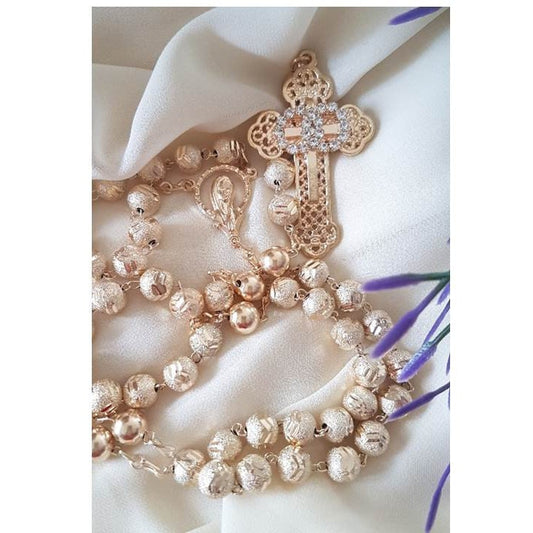 Gold Wedding Rosary,Wedding Rosary with Gold Beads and Clear CZ,Unity Cross Wedding Rosary,Bridal Rosary Gifts,Wedding Gifts