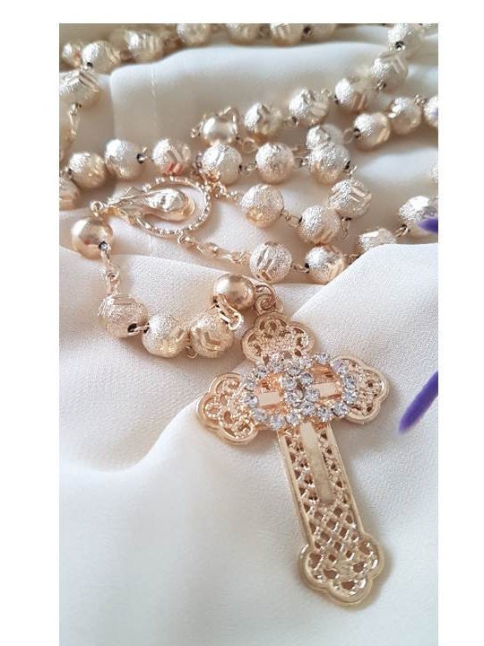 Gold Wedding Rosary,Wedding Rosary with Gold Beads and Clear CZ,Unity Cross Wedding Rosary,Bridal Rosary Gifts,Wedding Gifts