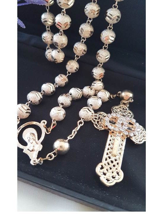 Gold Wedding Rosary,Wedding Rosary with Gold Beads and Clear CZ,Unity Cross Wedding Rosary,Bridal Rosary Gifts,Wedding Gifts