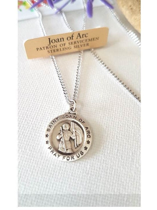 St Joan Of Arc Sterling Medal Necklace/Sterling Silver Saint Joan of Arc Pendant/Joan Of Arc Patron Saint Jewelry/Catholic Saint Jewelry