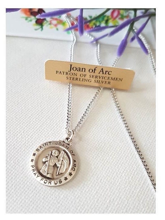 St Joan Of Arc Sterling Medal Necklace/Sterling Silver Saint Joan of Arc Pendant/Joan Of Arc Patron Saint Jewelry/Catholic Saint Jewelry