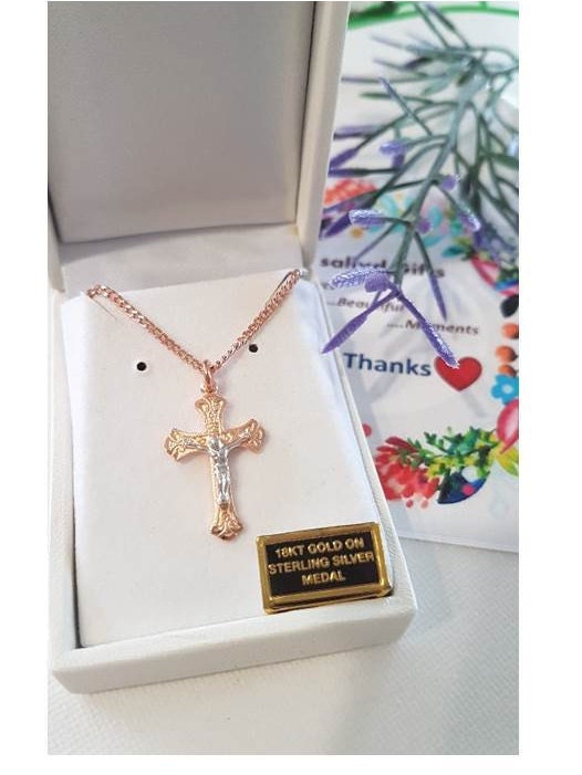 Rose Gold Crucifix, Sterling Silver Rose Gold Crucifix, Two Tone Sterling Silver Crucifix, Ladies Rose Gold On Sterling Crucifix Pendant
