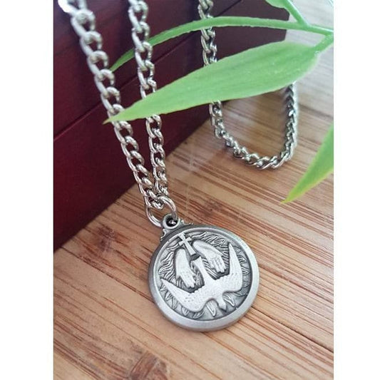 Holy Spirit Pewter Necklace, Confirmation Pendant,7 Gifts of the Holy Spirit,Praying Hands Medal, Confirmation Gifts for Boys and Girls