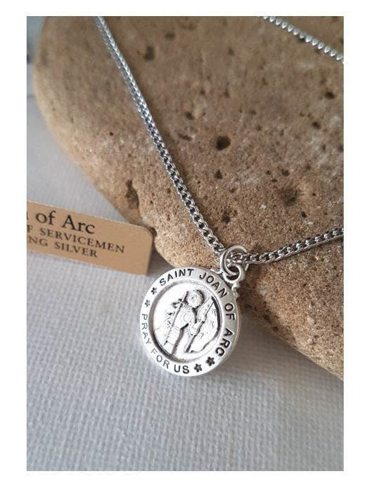 St Joan Of Arc Sterling Medal Necklace/Sterling Silver Saint Joan of Arc Pendant/Joan Of Arc Patron Saint Jewelry/Catholic Saint Jewelry