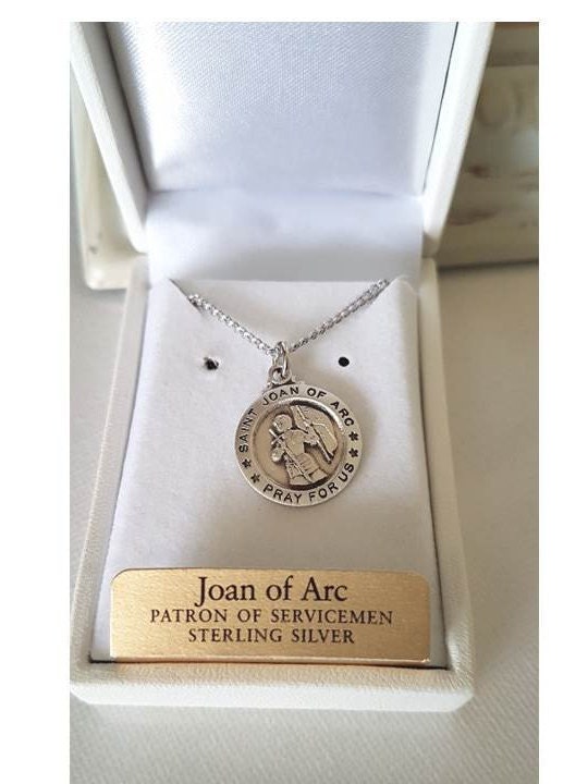 St Joan Of Arc Sterling Medal Necklace/Sterling Silver Saint Joan of Arc Pendant/Joan Of Arc Patron Saint Jewelry/Catholic Saint Jewelry