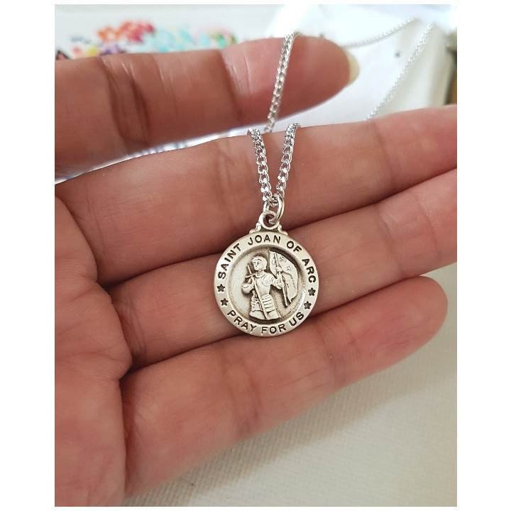 St Joan Of Arc Sterling Medal Necklace/Sterling Silver Saint Joan of Arc Pendant/Joan Of Arc Patron Saint Jewelry/Catholic Saint Jewelry