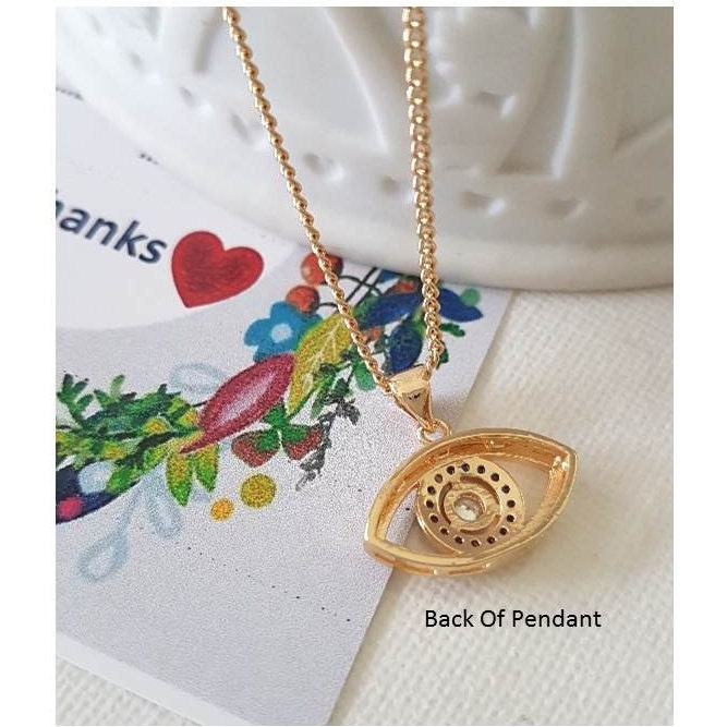 Gold Filled Evil Eye with Sapphire CZ Necklace,14K Gold Filled Evil Eye Pendant, Ladies Lucky Eye Necklace, Gold Evil Eye Jewelry