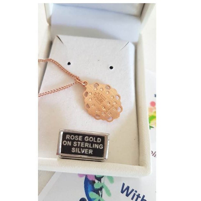 Rose Gold Sterling Miraculous Medal pendant/Rose Gold and White Mother Mary Silver Medal/Virgin Mary Rose Gold Sterling Silver