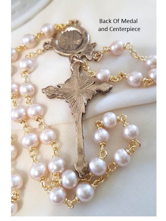 Gold Plated Pearl Rosary,Feminine Pearl Rosary,Mother of Bride Gift,Bride's Rosary,Vintage look Prayer Beads,Pearls of Mary,Catholic Wedding