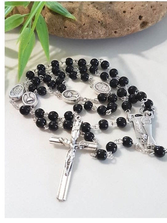 Holy Communion Rosary/First Communion Rosary/Black Glass Rosary For First Holy Communion/Communion Rosary with Chalice Boys and Girls