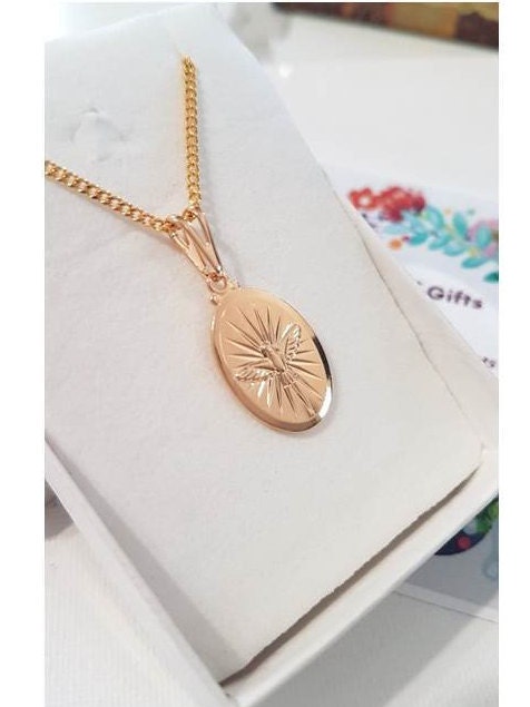 Gold Filled Holy Spirit Oval Pendant,18K Gold Filled Holy Spirit Necklace, Holy Ghost Gold Charm,Unisex Christian Pendant,Confirmation Gift