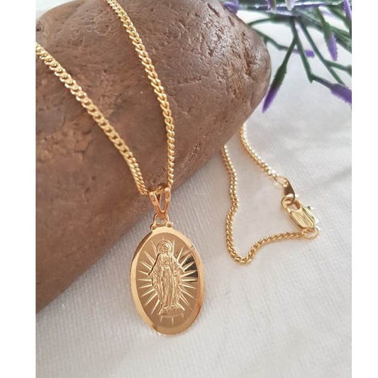 Virgin Mary Gold Filled Pendant/18K Gold Filled Our Lady Of Grace Necklace/Ladies Miraculous Lady Pendant/Girls Gold Filled Madonna Pendant