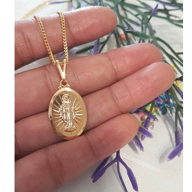 Virgin Mary Gold Filled Pendant/18K Gold Filled Our Lady Of Grace Necklace/Ladies Miraculous Lady Pendant/Girls Gold Filled Madonna Pendant