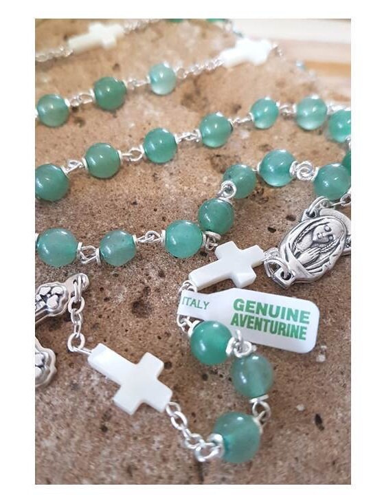 Aventurine Gemstone Rosary/Genuine Gemstone and Mother Of Pearl Rosary/Healing Aventurine Prayer Beads/Mother Of Pearl Cross/Italian Beads