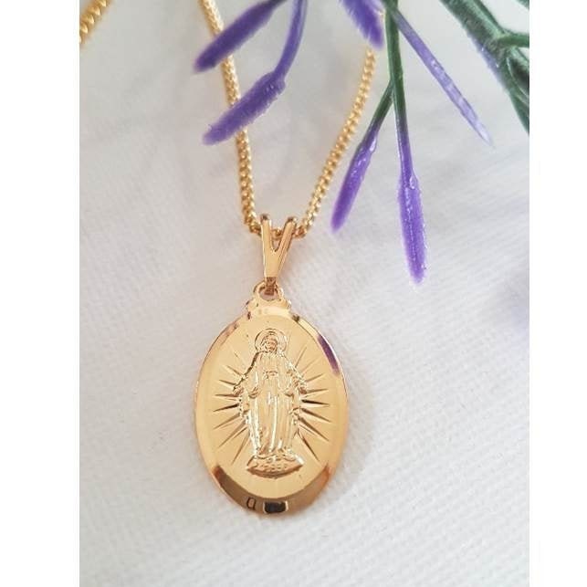 Virgin Mary Gold Filled Pendant/18K Gold Filled Our Lady Of Grace Necklace/Ladies Miraculous Lady Pendant/Girls Gold Filled Madonna Pendant