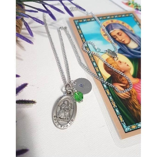 St Anne Pewter Personalized Medal,Saint Anne Patron Saint For Pregnancy,Catholic Medals For Grandmothers, homemakers,mothers,Initial Charm