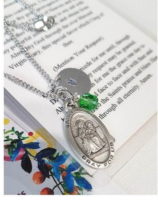 St Anne Pewter Personalized Medal,Saint Anne Patron Saint For Pregnancy,Catholic Medals For Grandmothers, homemakers,mothers,Initial Charm