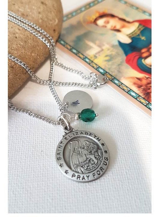 St Elizabeth Of Hungary Catholic Medal/Pewter Saint Elizabeth Patron saint of Widows, Brides ,Sick Children/Personalised Birthstone charms